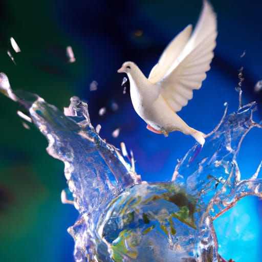 Dove Flying Above Crystal Earth in Splash Art Style