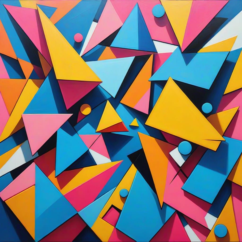 Vibrant Geometric Abstract Art in Cubist Style