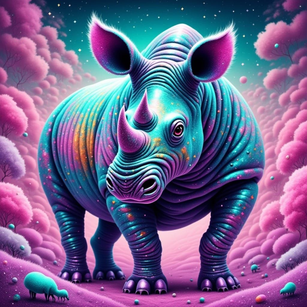 Surreal Rhinoceros in a Glittering Dreamscape