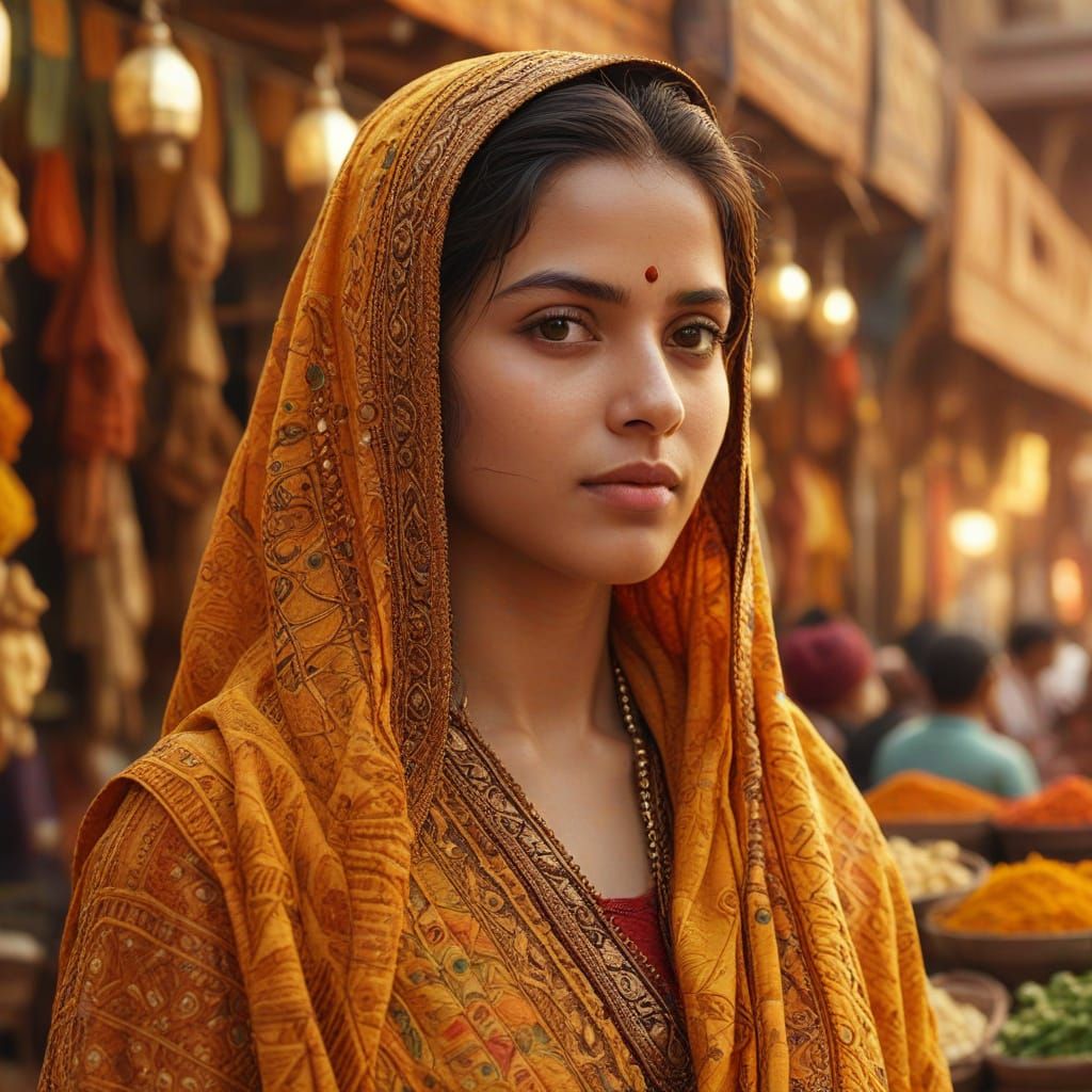 Woman in Traditional Indian Clothing, Mughal-Inspired Digita...