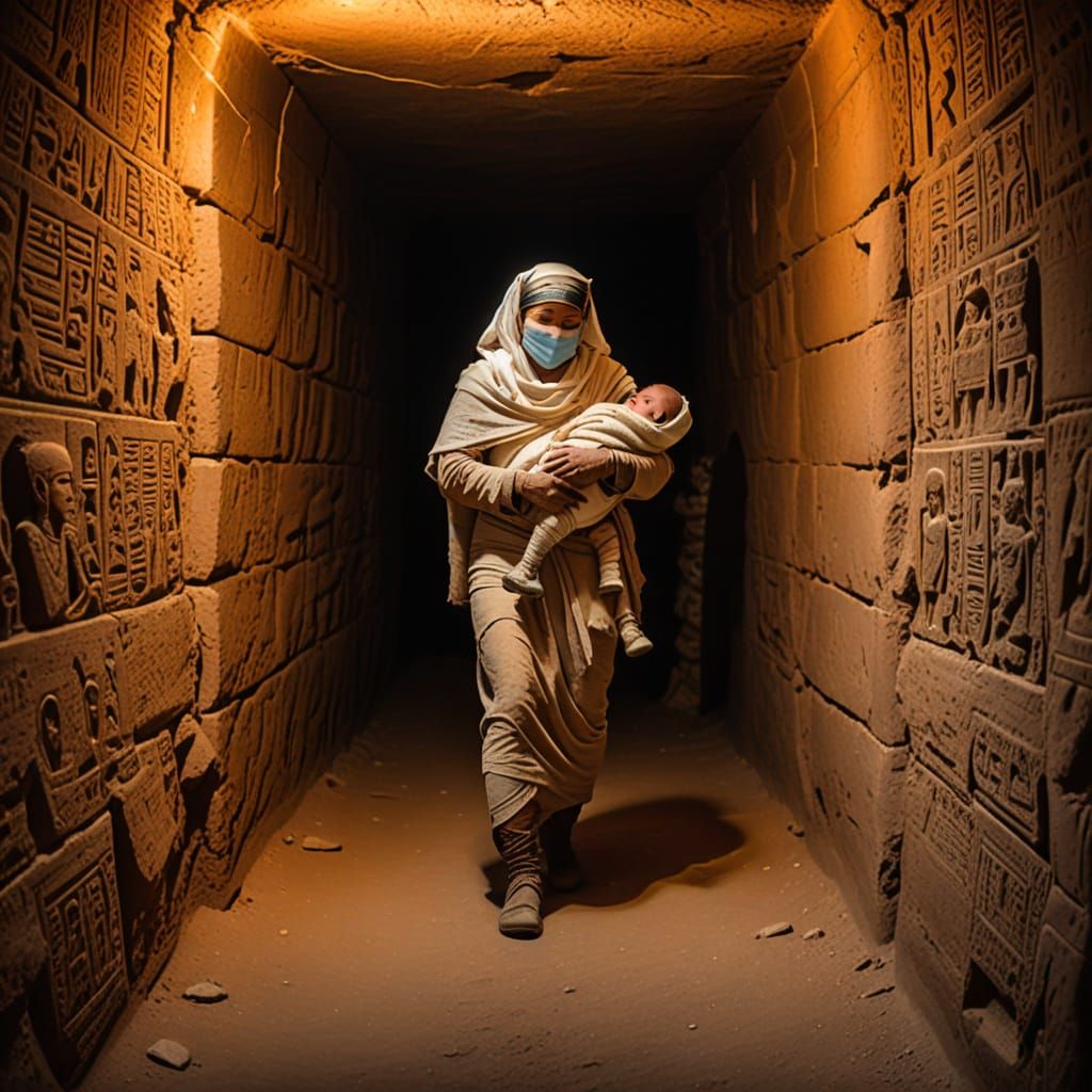 Mummy and Child in Ancient Tomb