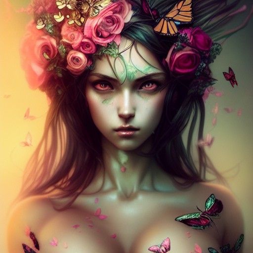 Goddess with Flowers: Digital Illustration in 8k