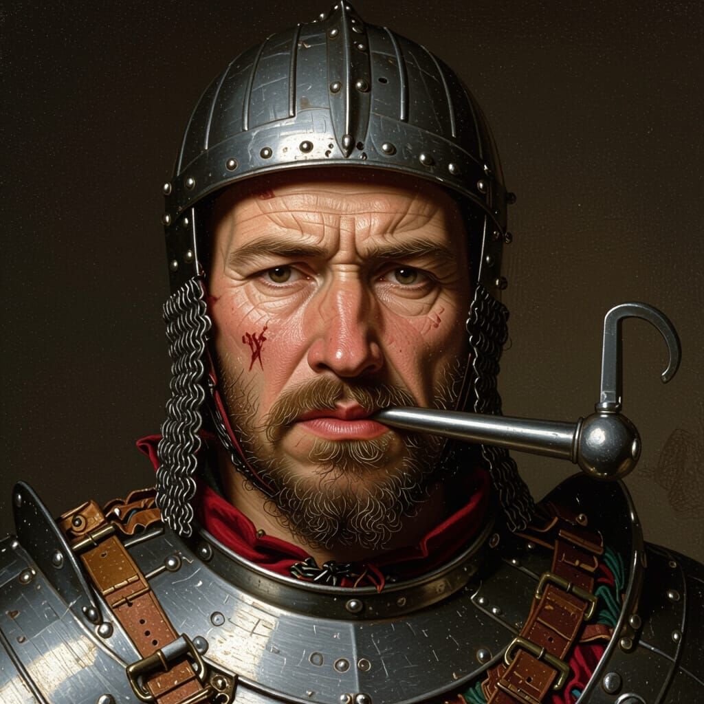 Man with Metal Shovel in Mouth, Gritty Realism