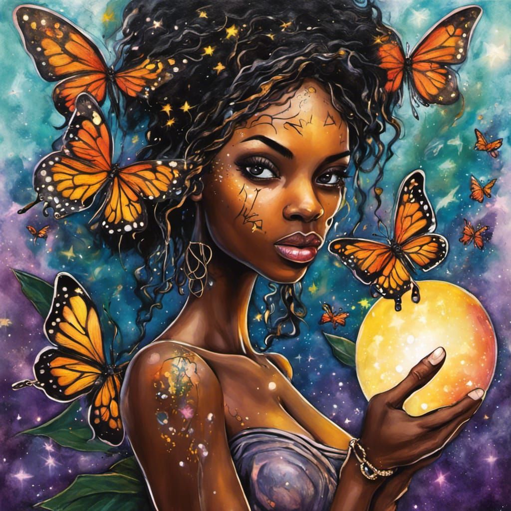 African American Fairy with Pentacle Tarot Card in Graffiti ...