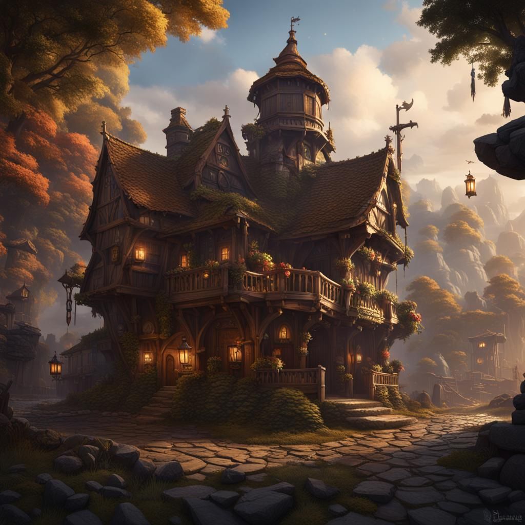 Fantastical Inn: Hammer and Scimitar in Matte Painting