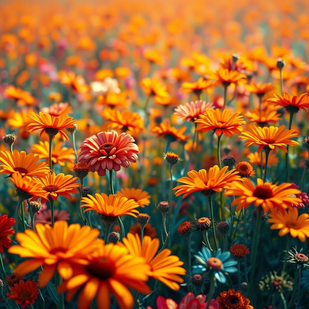 Vibrant Floral Landscape in Energetic Brushstrokes and Triad...