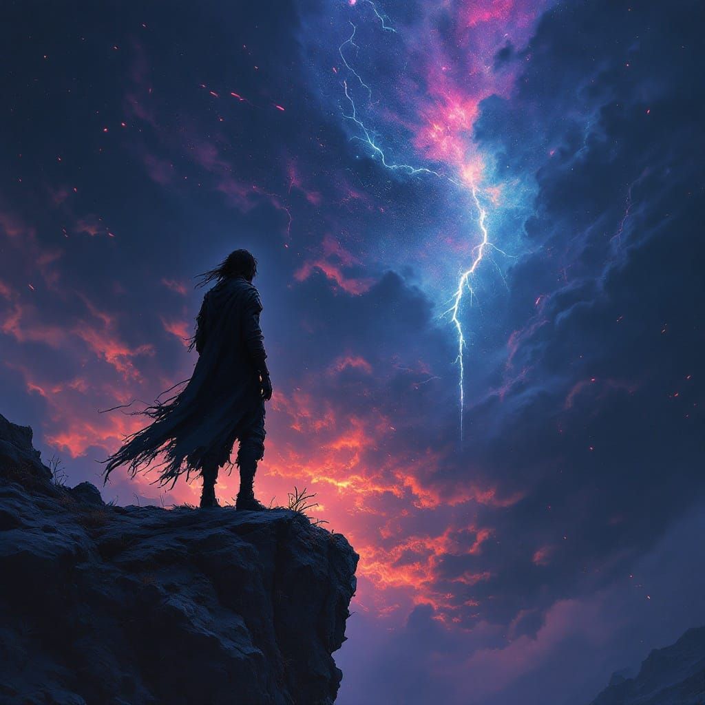 Dystopian Figure at World's Edge: Digital Matte Painting