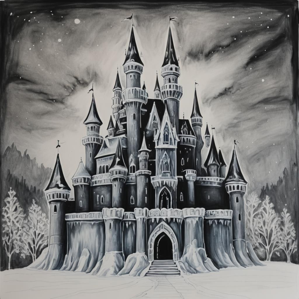 Child's Drawing: Ice Princess Castle in Black