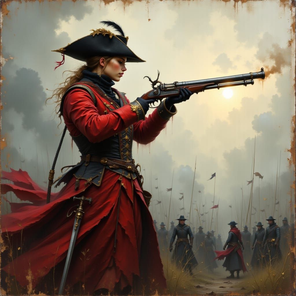 Luis Royo-Inspired Musketeer in Battle, Oil Painting