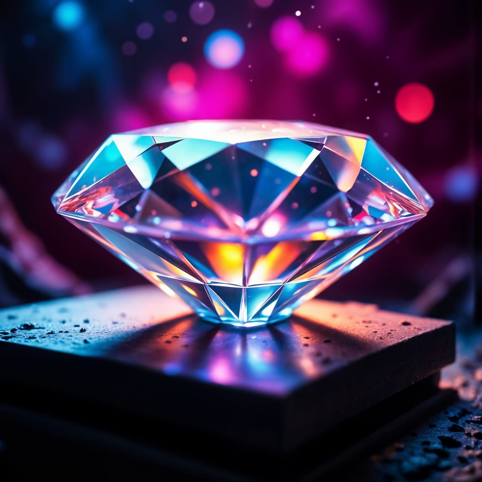 Hyperrealistic Diamond Shines Under Vibrant Lights