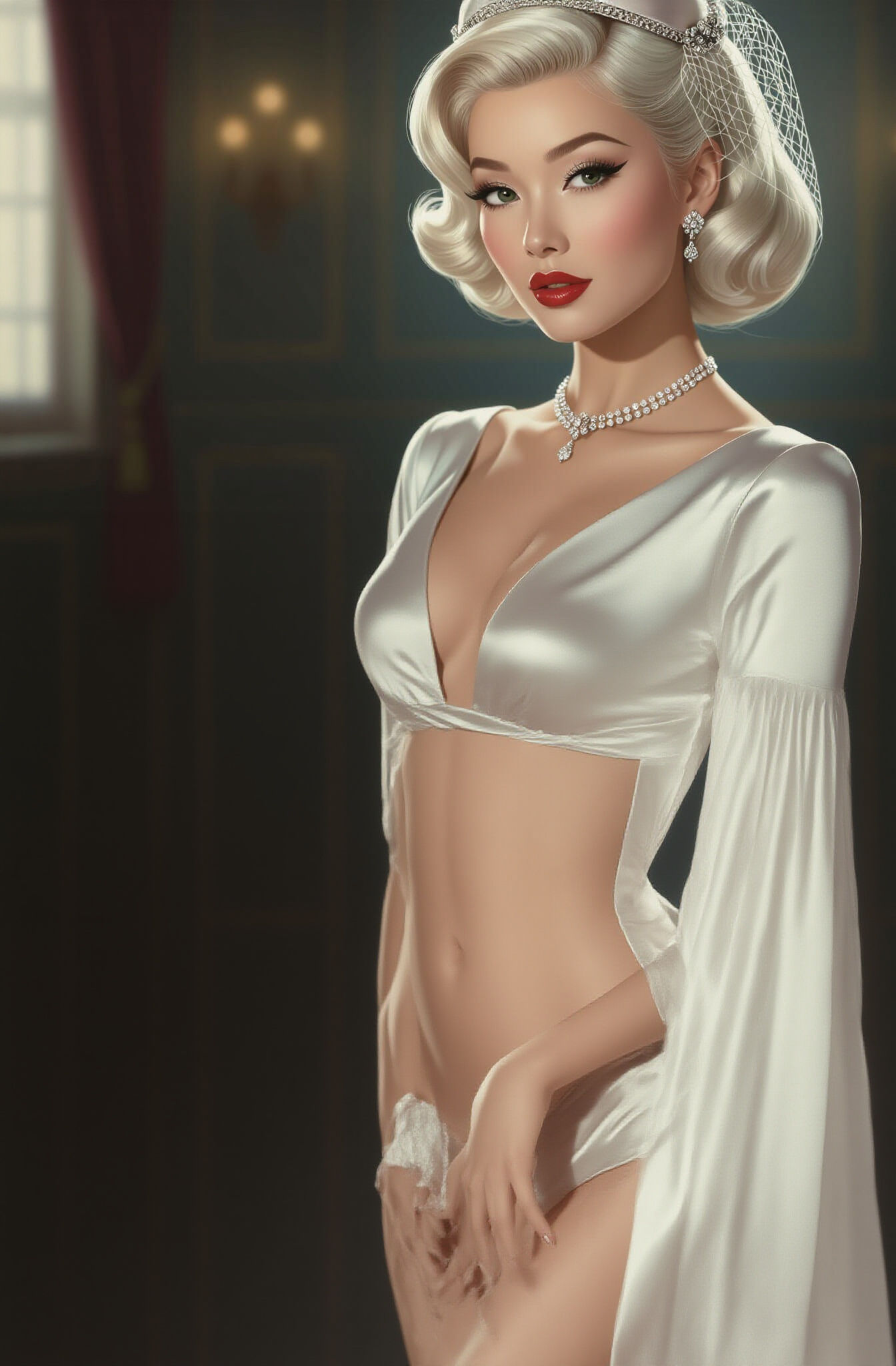 Seductive Woman in 1950s Style Hypnotizes Viewer