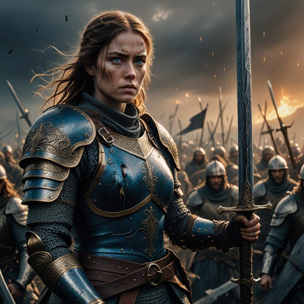 Medieval Fantasy Warrior's Intense Gaze in Battle