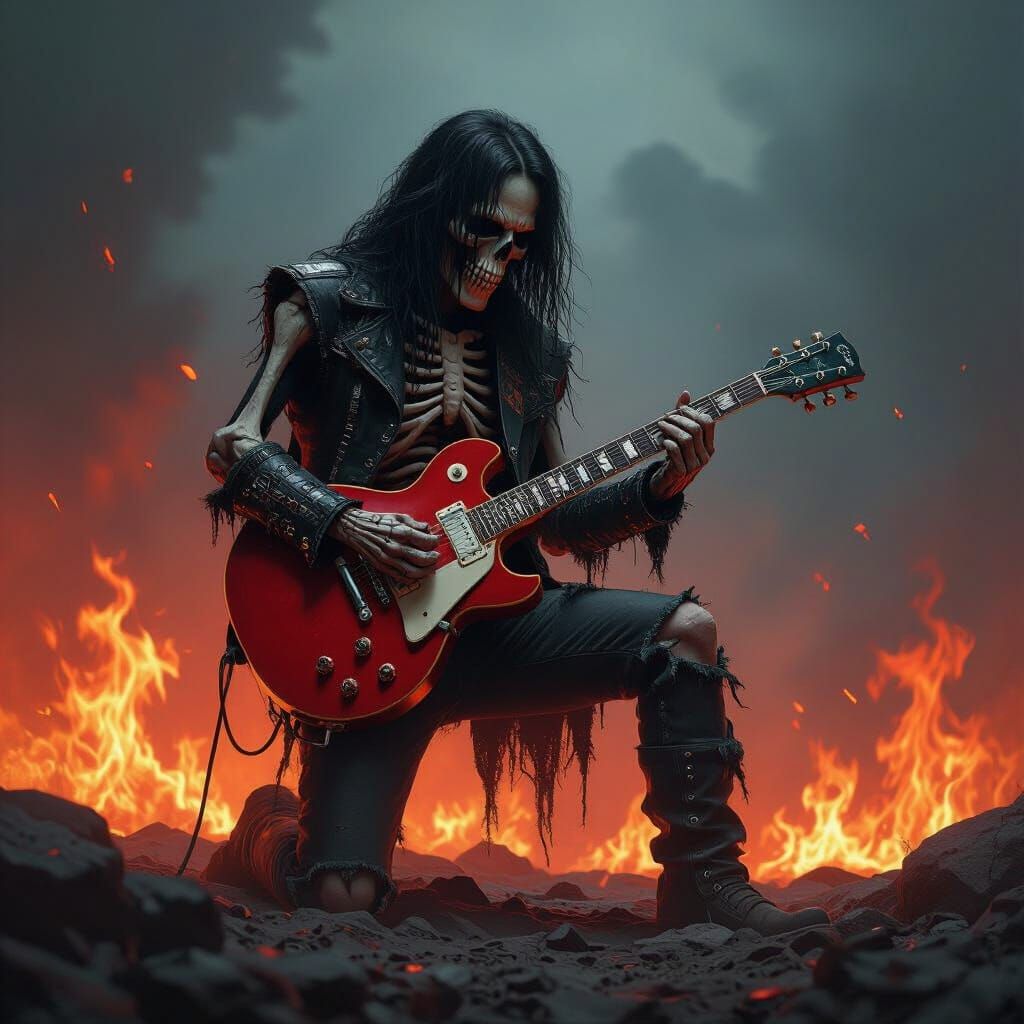 Skeleton Rocking Out in Hellfire Sea
