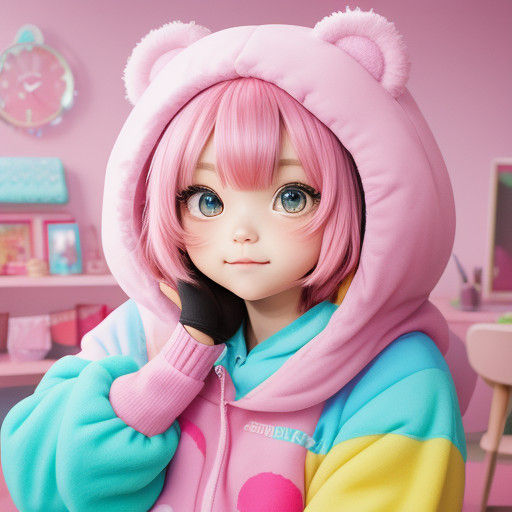 Cute Chibi Girl in Bear Costume, Pastel Colors, 8K Digital A...