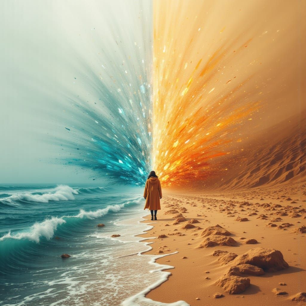 Traveler Between Ocean and Desert Dunes