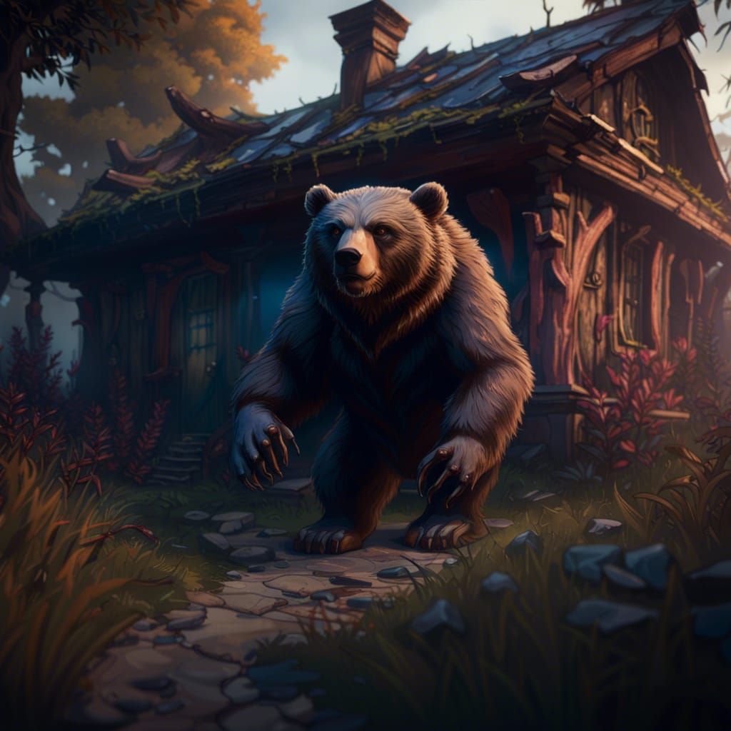 Bear Outside Abandoned House: Dungeons and Dragons Style