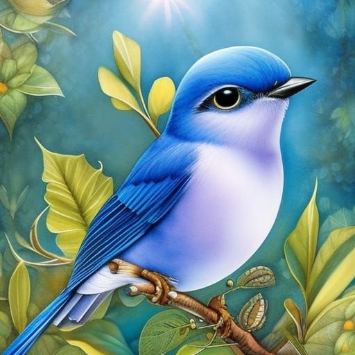 Watercolor Bluebird with Magic Sparkles