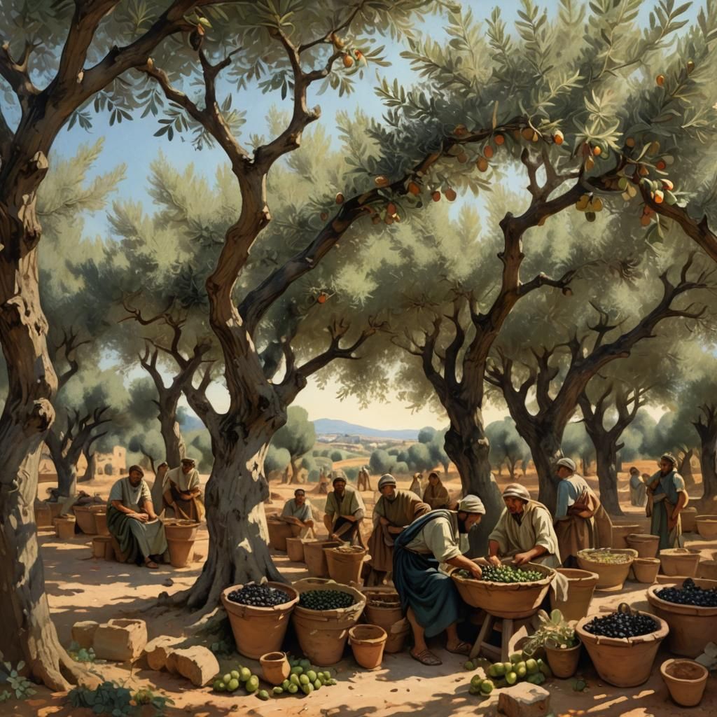 Harvesting Olives in Ancient Rome: A Fresco Painting