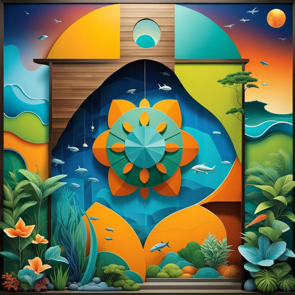 Harmonious City and Sea: A Gouache-Style Dugong Habitat