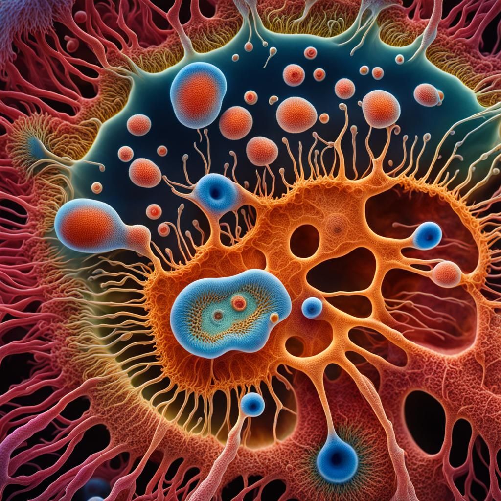 Detailed Microscopic View of a Colorful Amoeba