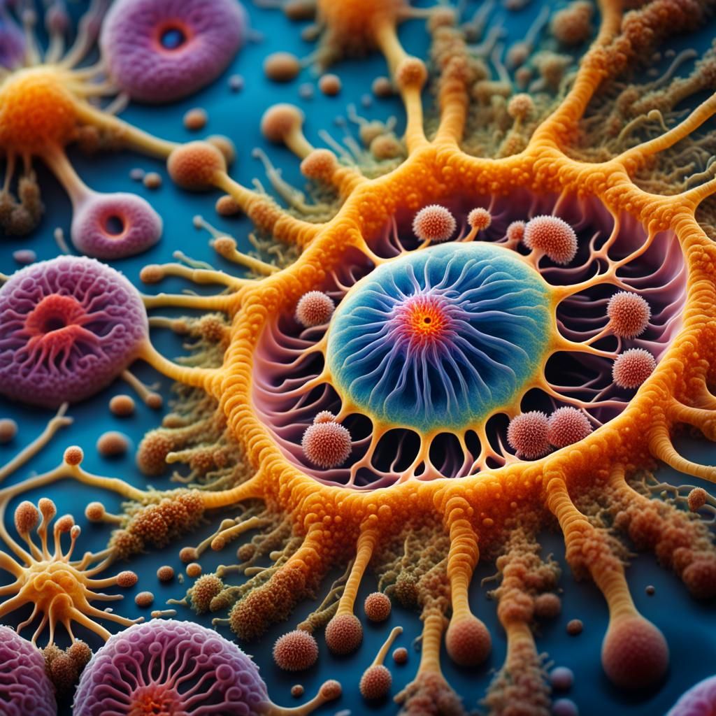 Detailed Microscopic View of a Colorful Amoeba