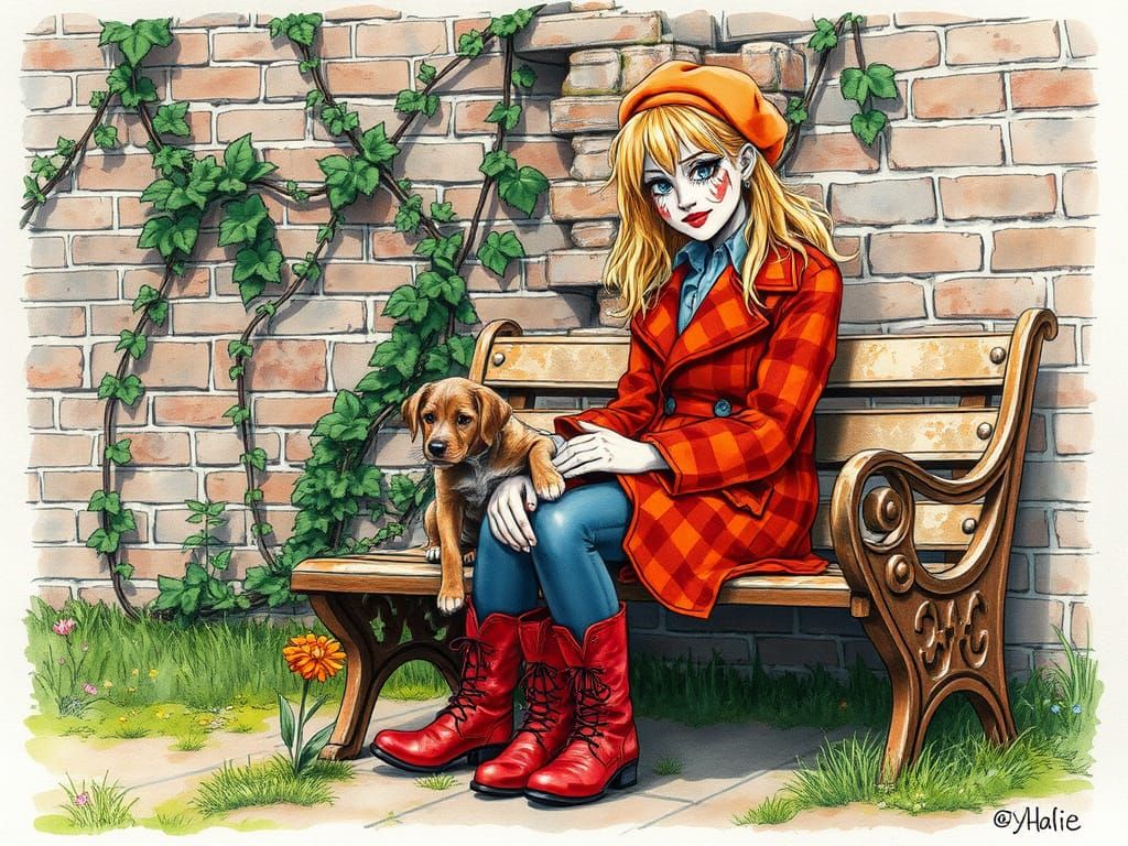 Jester with Puppy: Alcohol Ink and Watercolor Art