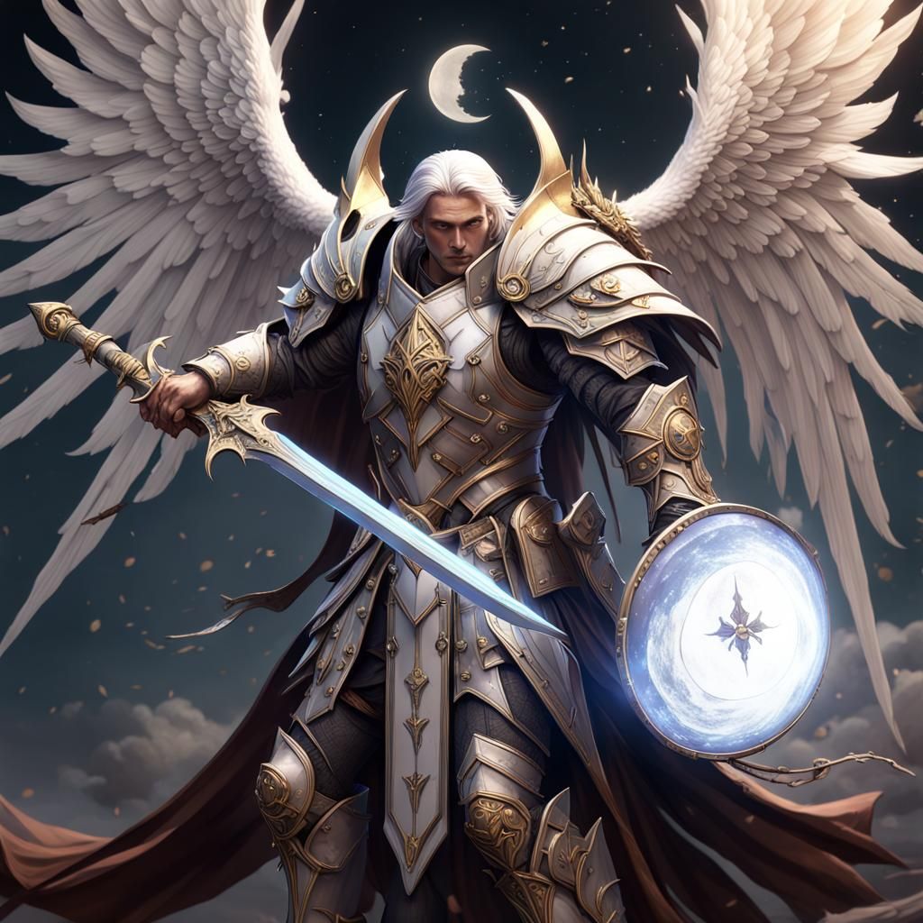 Aasimar Cleric of Selune with Moonblade, Digital Art