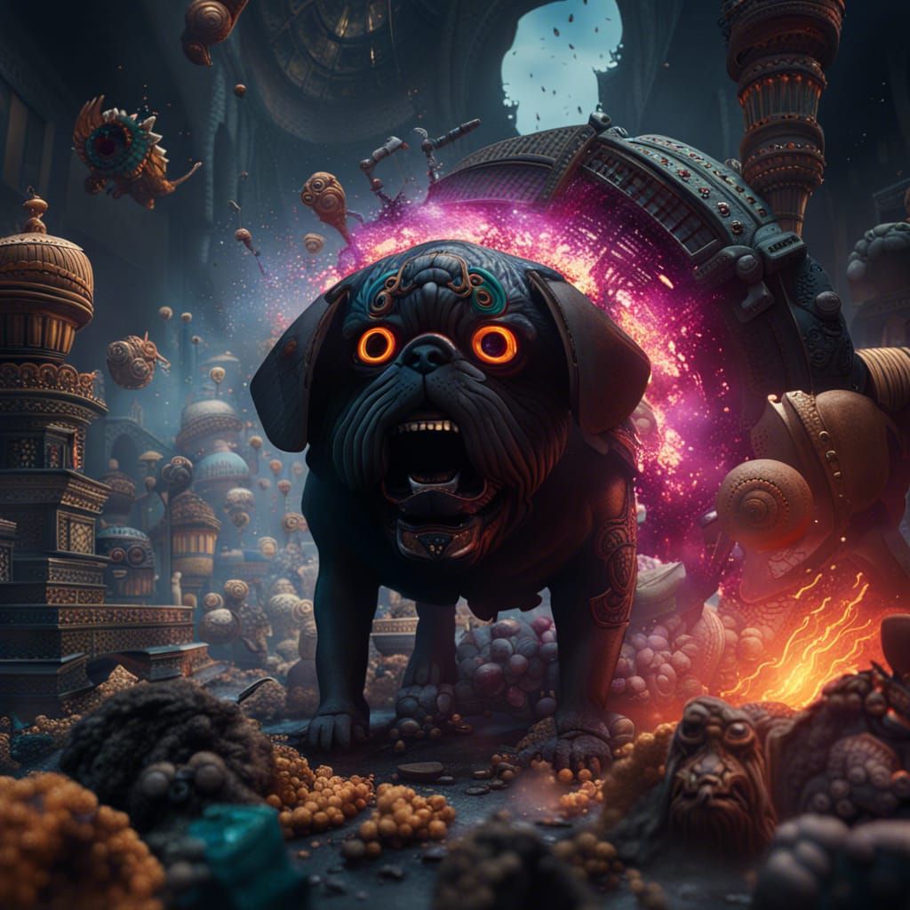 Tezcatlipoca vs Pug in Mythical Mexico City