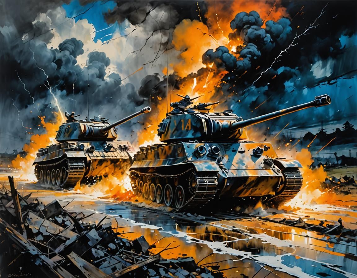 WW2 Battle Scene in Dynamic Action Painting