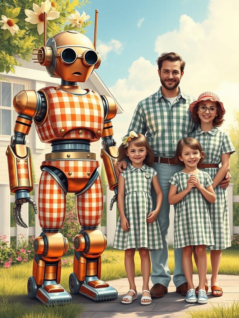 Retro-Futuristic Robot Meets Suburban Family in Whimsical Gi...