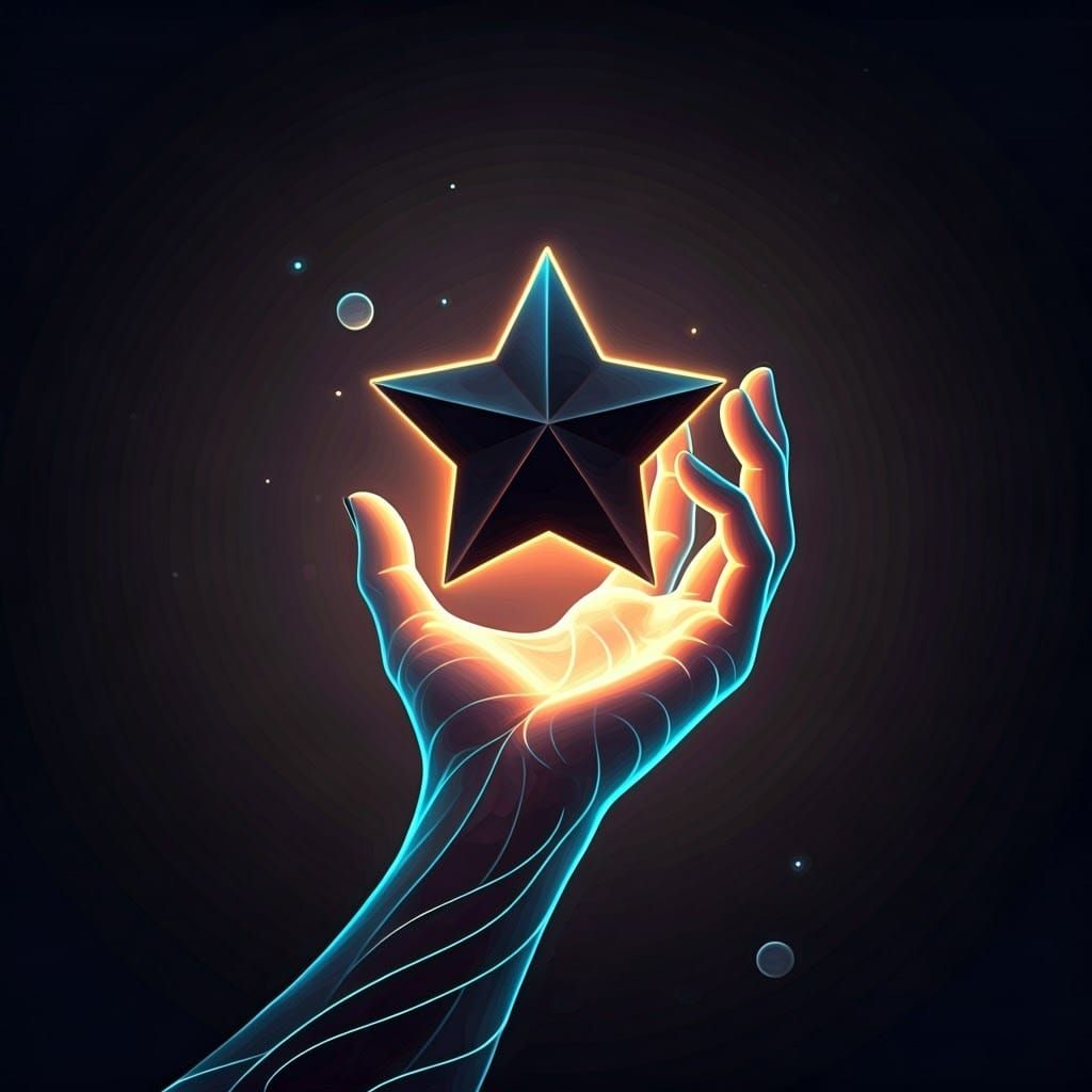 Ethereal Hand Cradling a Dark Star in Neon-Noir