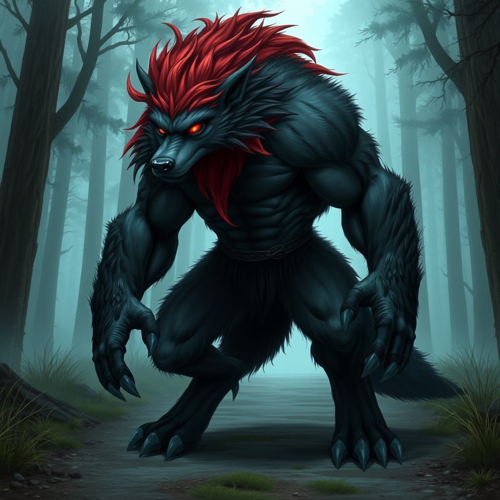 Menacing Wolf Creature Emerges from Eerie Forest Shadows