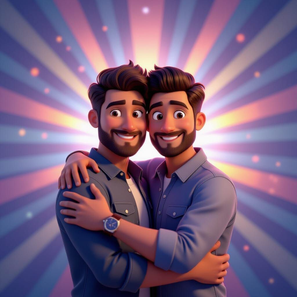 Men Embracing: Vibrant 3D Digital Art