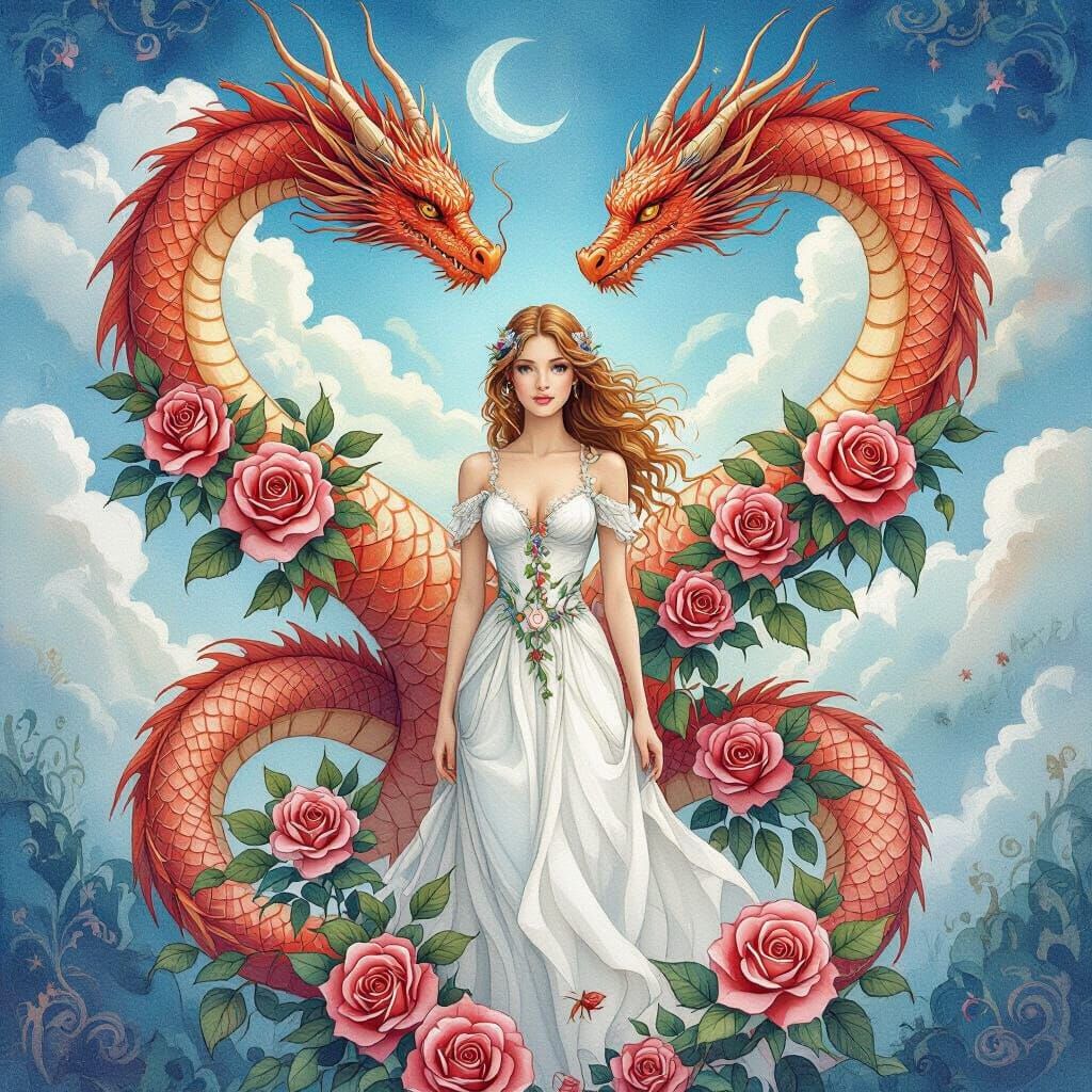 Dragons and Roses Symbolize Hope in Watercolor