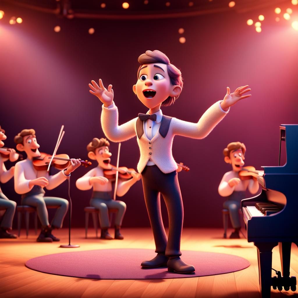 Singer with Orchestra: Pixar-Style 3D Digital Art