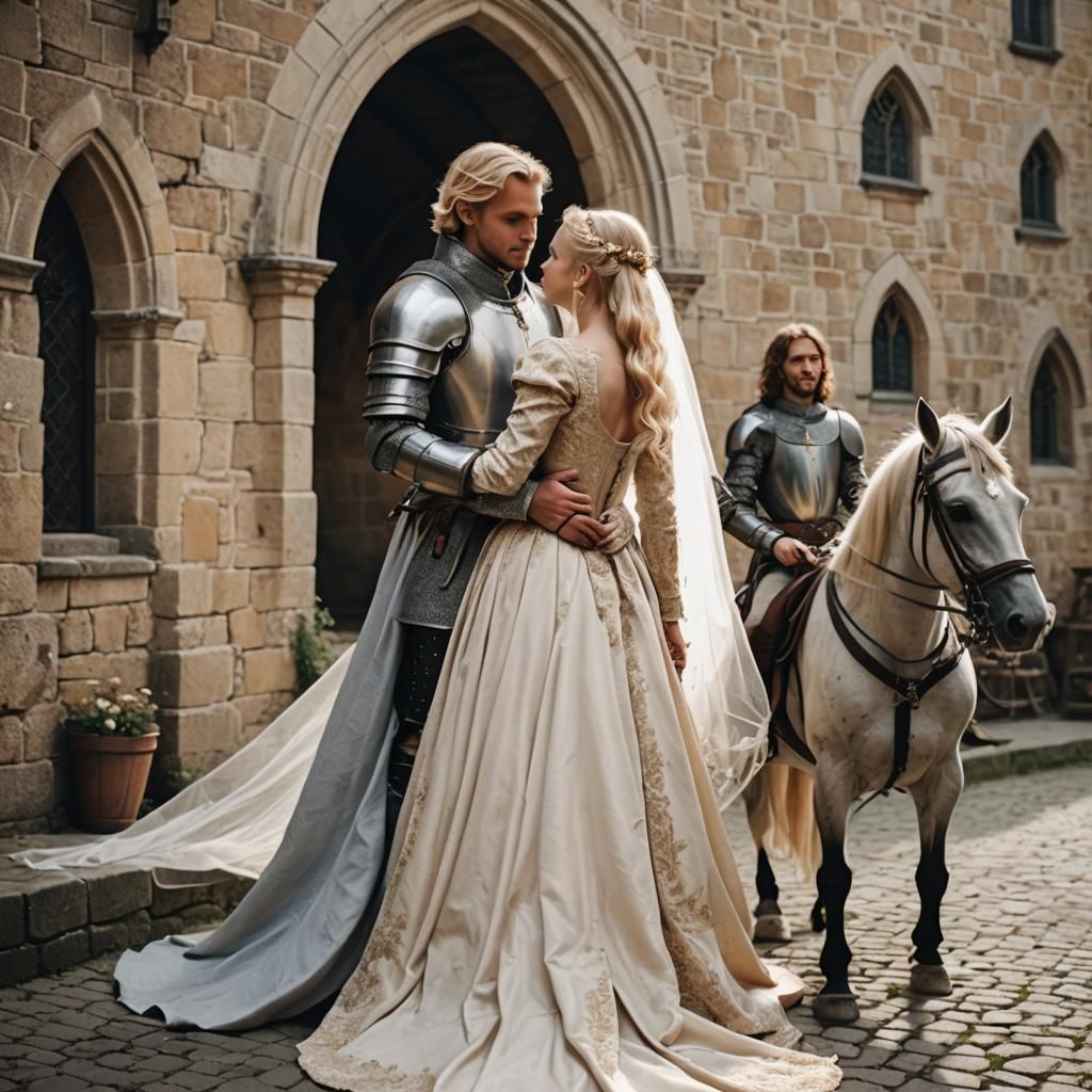 Medieval Wedding: Bride and Knight Holding Hands