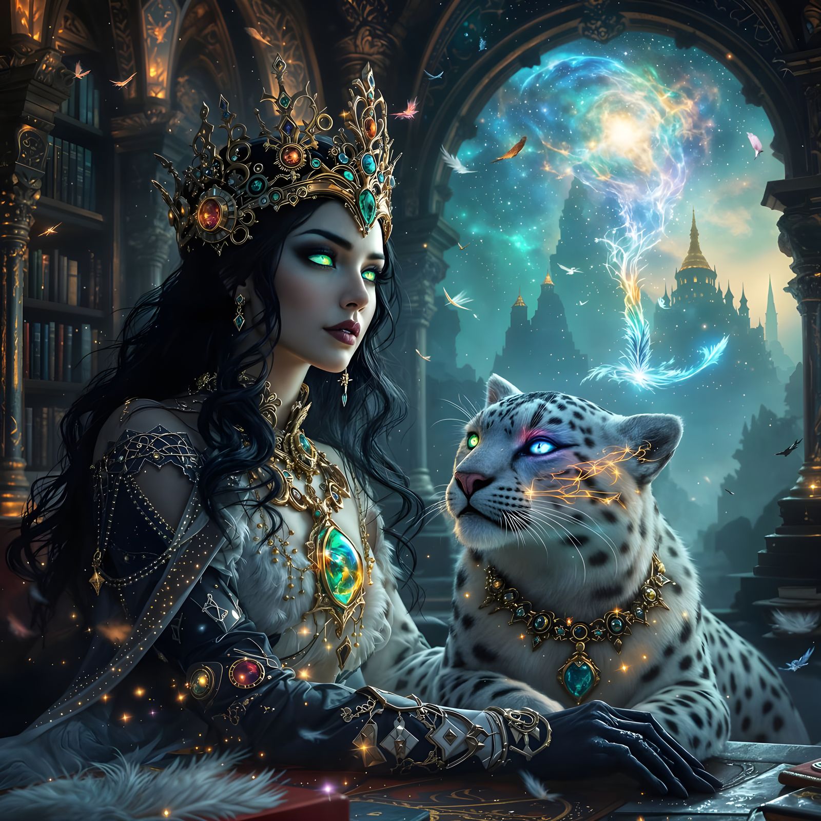 Gothic Steampunk Queen in Ancient Library