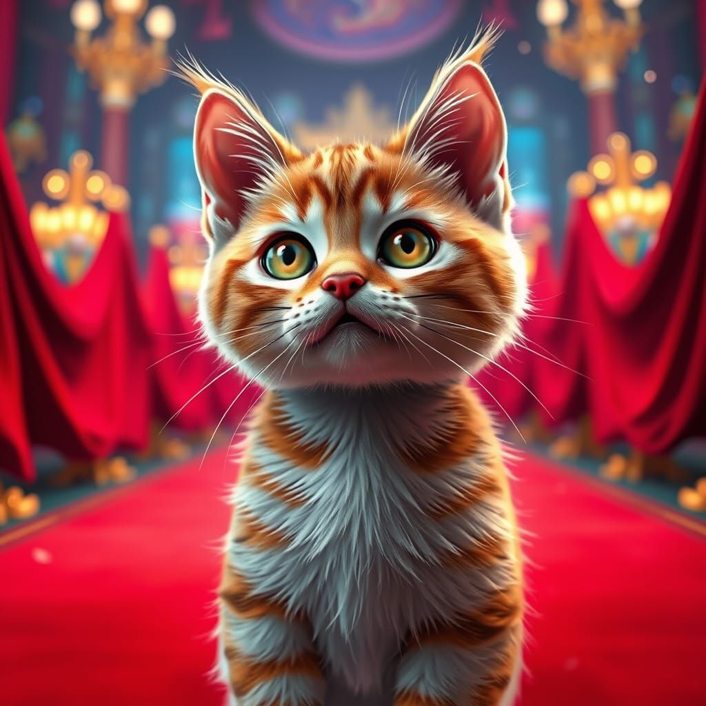 Fantastical Red Carpet Cat in Detailed Matte Painting