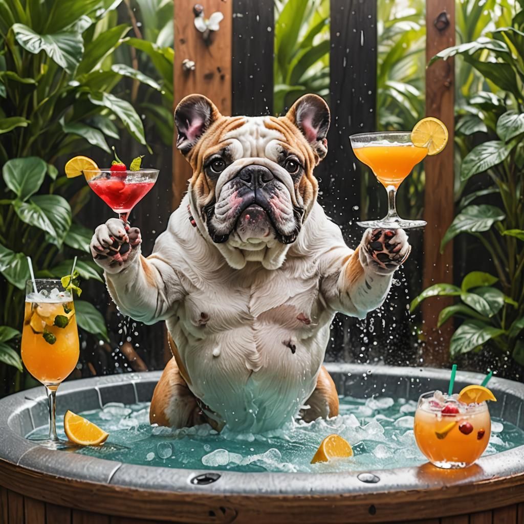 Bulldog Bliss: Hot Tub Relaxation with Cocktails