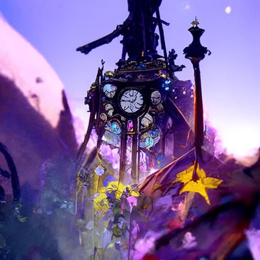 Grandfather Clock Midnight Stars in Dark Fantasy Style