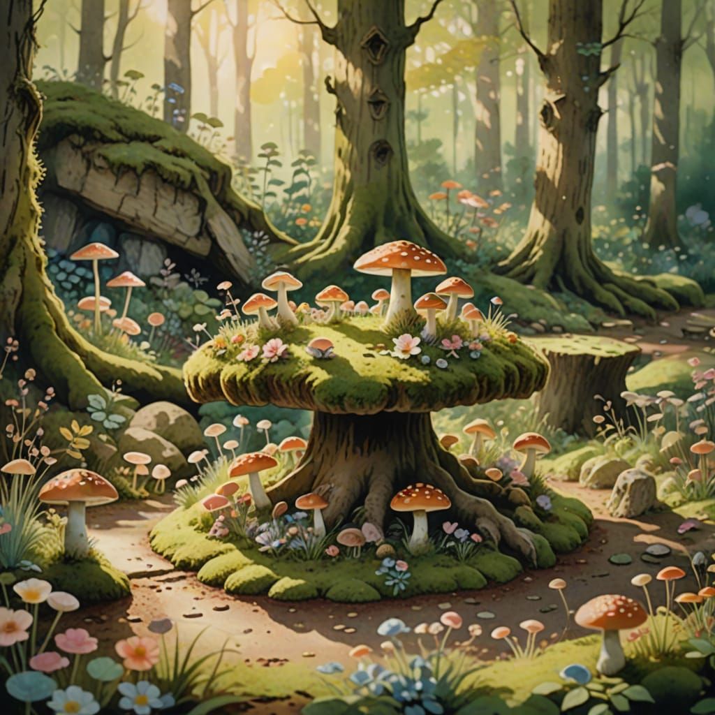 Whimsical Tea Party in Enchanted Forest: Watercolor