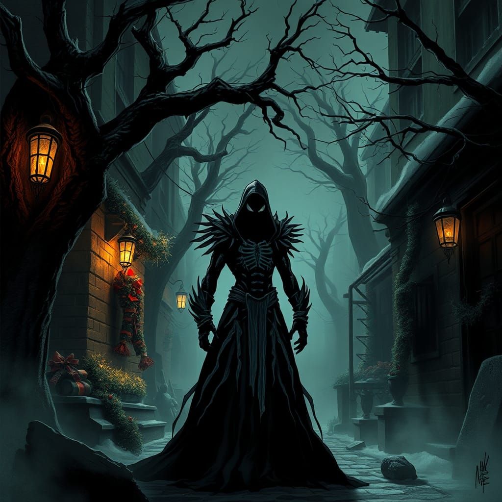 Gothic Christmas Scene in Comic Book Style