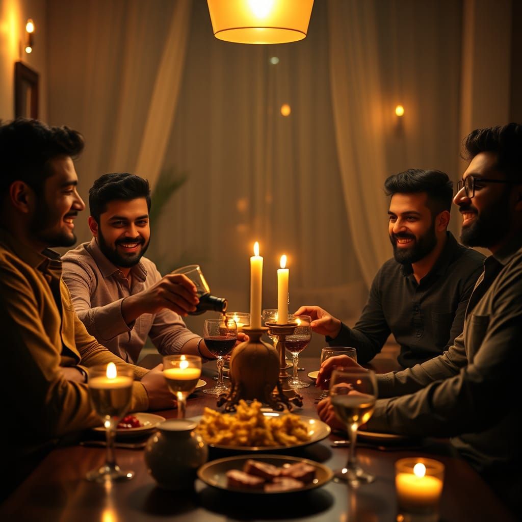 Pakistani Friends Dinner Party in Film Noir Style