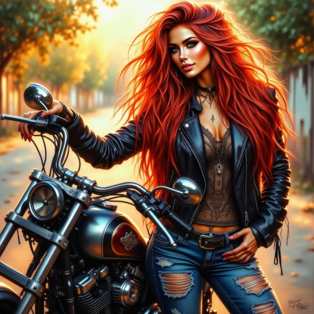 Red Headed Biker Beauty