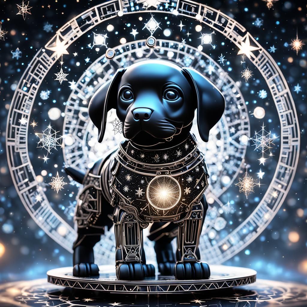 Christmas Robot Puppy in Starlit Galaxy