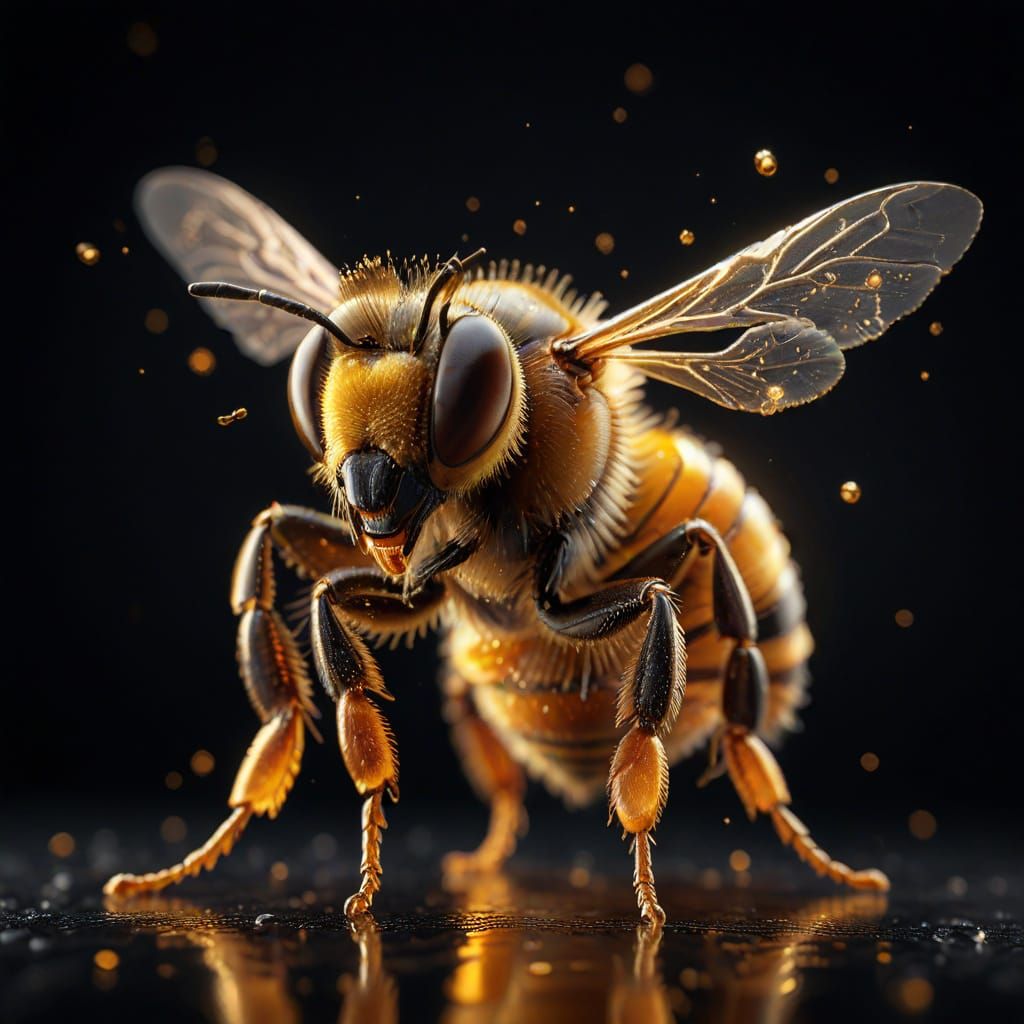Liquid Honey Bee in Flight, Photorealistic Style