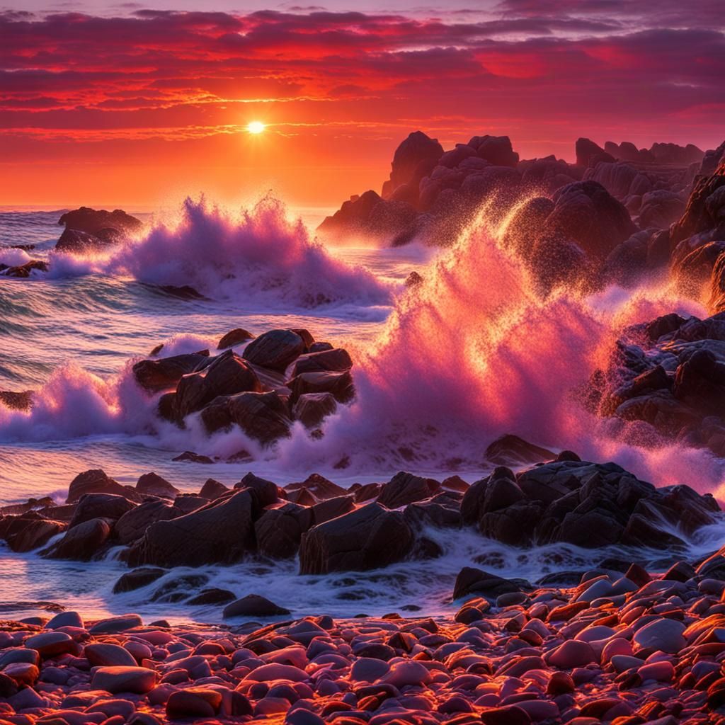 Rocky Beach Sunrise with Sleeping Seagull