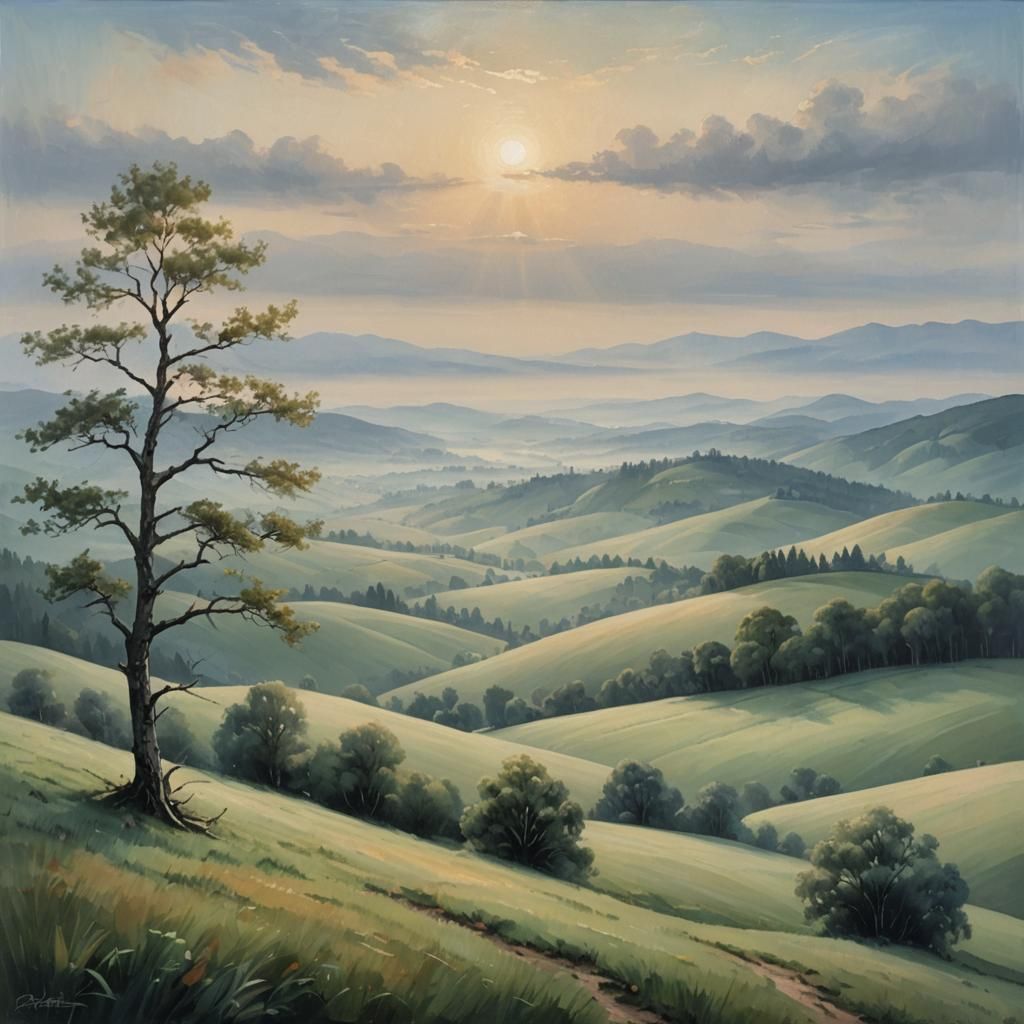 Glaucous Rolling Hills in an Oil Painting