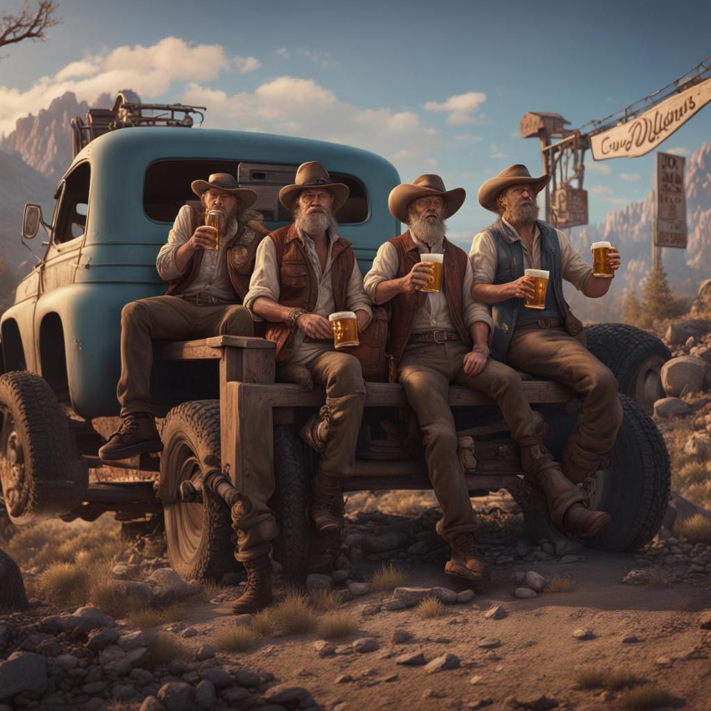 Hillbillies Drinking Beer: Detailed Matte Painting