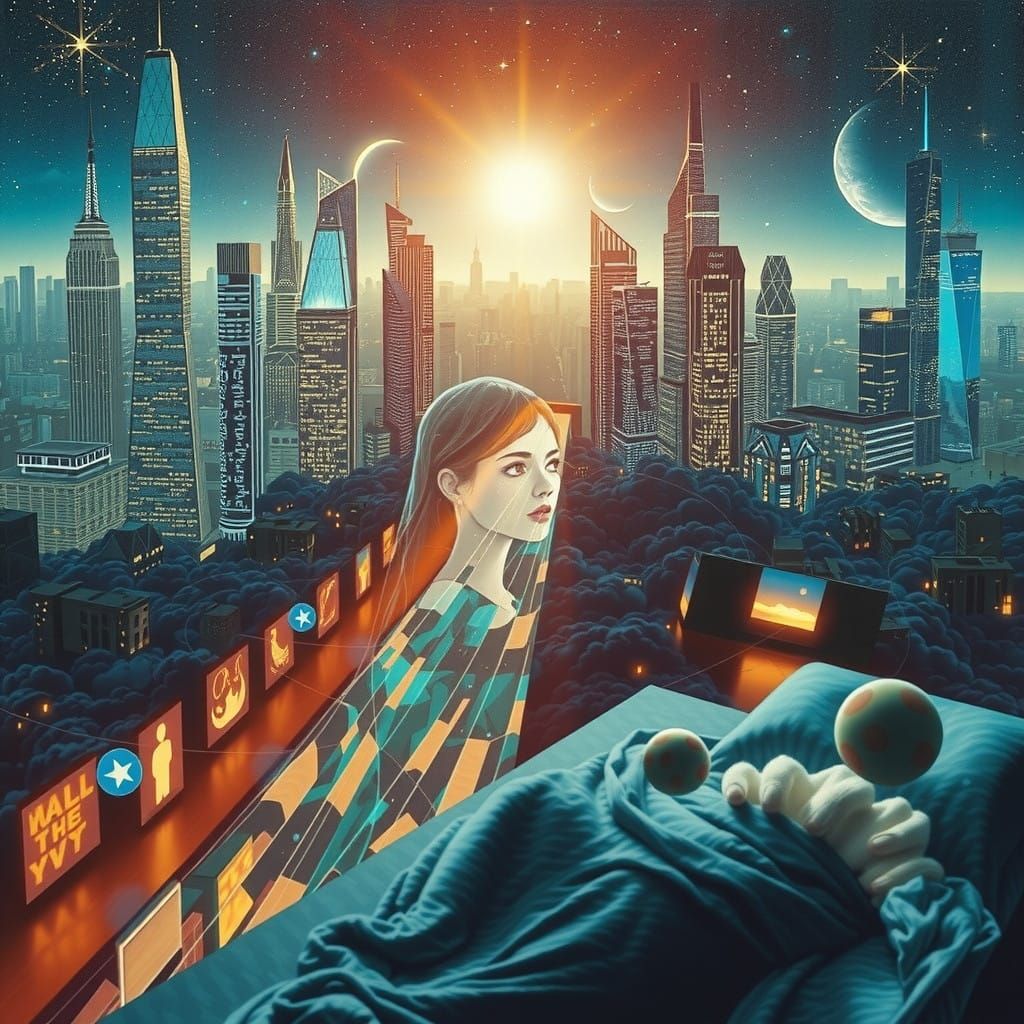 Ethereal Woman Lost in Cosmic Night Sky